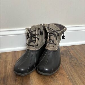 Sperry Women’s Black and Gray Fleece Lined Duck Boots  Women’s Size 8